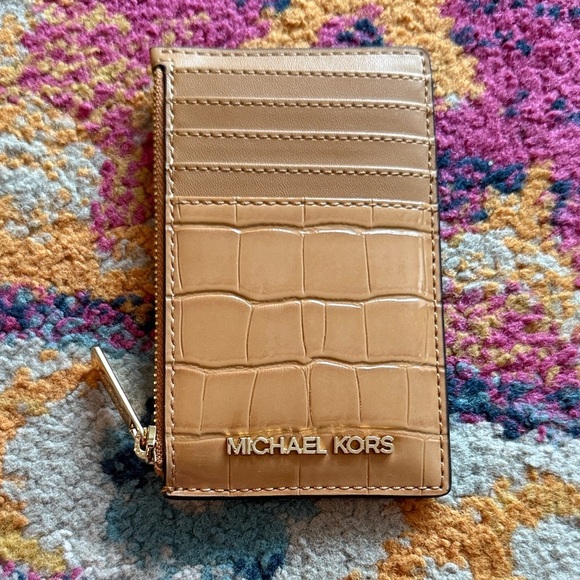 Michael Kors Handbags - Michael Kors Camel Croc-Embossed Card Holder